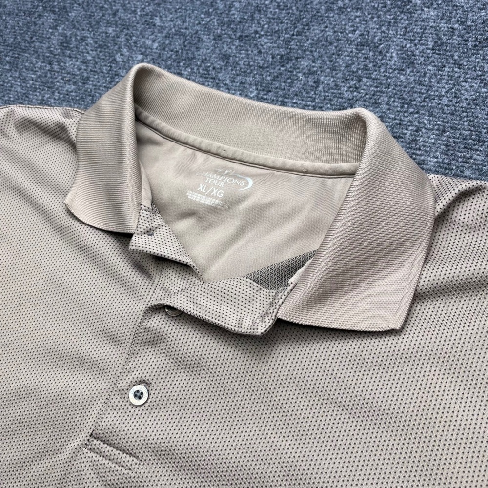 Champions Tour Golf Performance Mesh Tan Micro Pattern Short Sleeve Polo Shirt